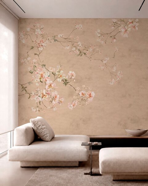 Fototapety Kwiatowe motywy w stylu chinoiserie na ciepłym beżowym tle, Fototapety Vintage, w05427v2 : Uwalls.pl