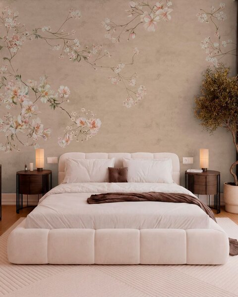 Fototapety Kwiatowe motywy w stylu chinoiserie na ciepłym beżowym tle, Fototapety Vintage, w05427v2 : Uwalls.pl