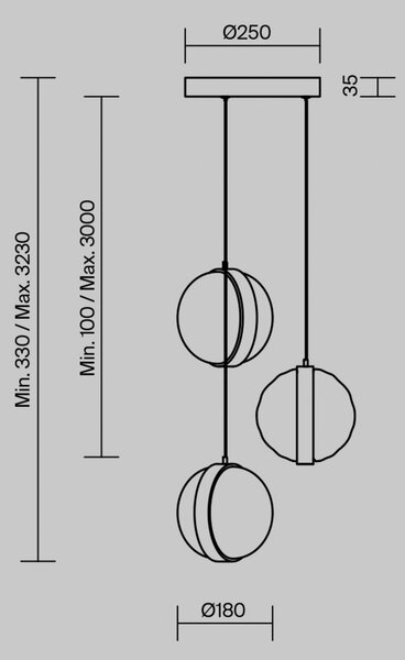 Maytoni Lampa wisząca szklana Misterio, możliwość ściemniania, czarny, salon / jadalnia, metal