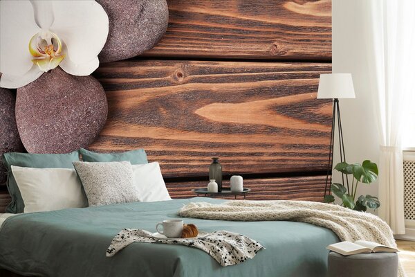 Fototapeta kamienie wellness na drewnie