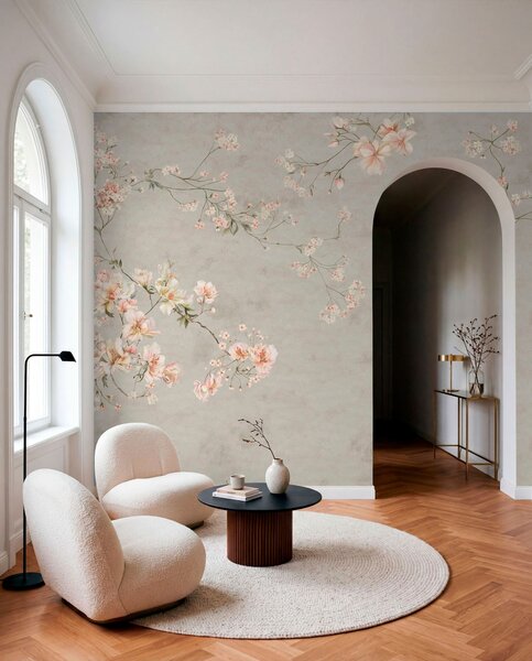 Fototapety Kwiatowe motywy w stylu chinoiserie na szarym tle, Fototapety Vintage, w05427v1 : Uwalls.pl