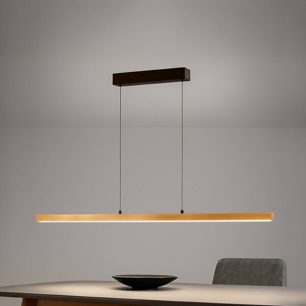 FISCHER & HONSEL Lampa wisząca Shine-Wood, możliwość ściemniania, jasne drewno, salon / jadalnia, drewno