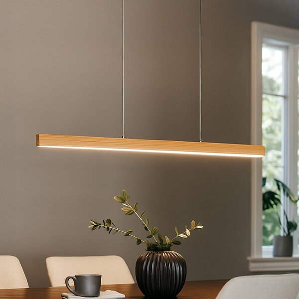 FISCHER & HONSEL Lampa wisząca Shine-Wood, możliwość ściemniania, jasne drewno, salon / jadalnia, drewno