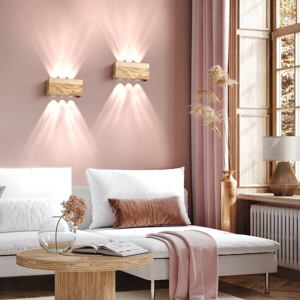 FISCHER & HONSEL Kinkiet Shine-Wood, jasne drewno, salon / jadalnia, drewno