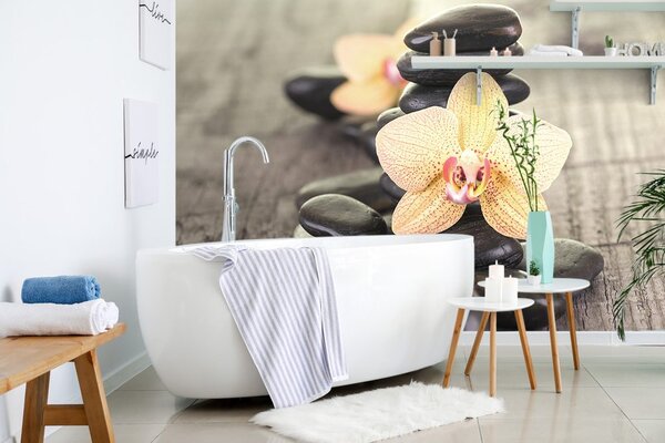 Fototapeta orchidea i Zen kamienie
