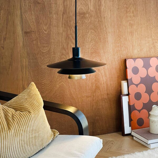 Dyberg Larsen Lampa wisząca designerska Kay, możliwość ściemniania, czarny, salon / jadalnia, metal, design