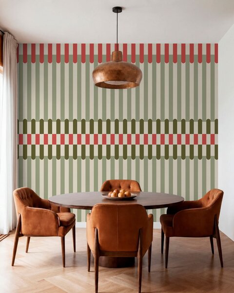 Fototapety Wzór w paski w odcieniach zieleni i koralowca, Fototapety Geometryczne, w05150v4 : Uwalls.pl
