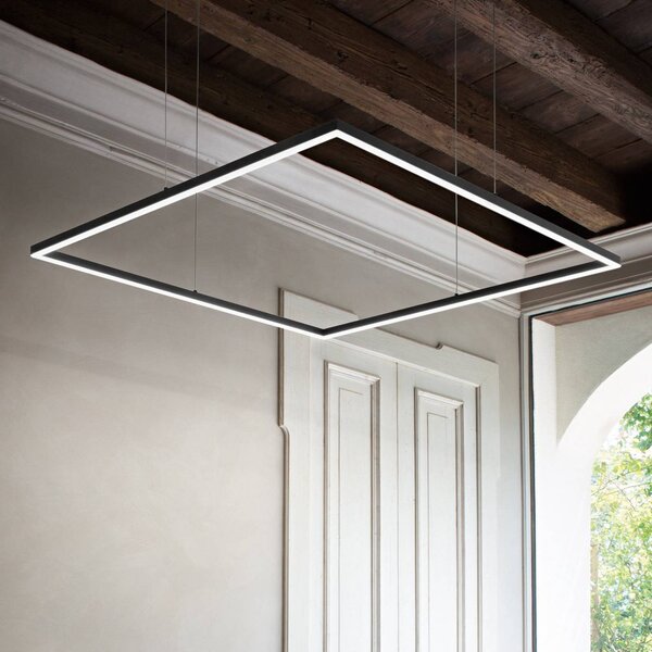 IDEAL LUX Lampa wisząca Oracle Slim Square, czarny, salon / jadalnia, aluminium, nowoczesny