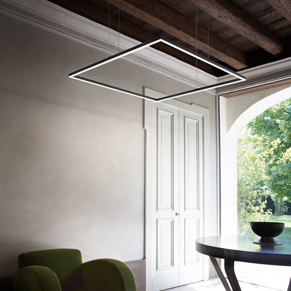 IDEAL LUX Lampa wisząca Oracle Slim Square, czarny, salon / jadalnia, aluminium, nowoczesny