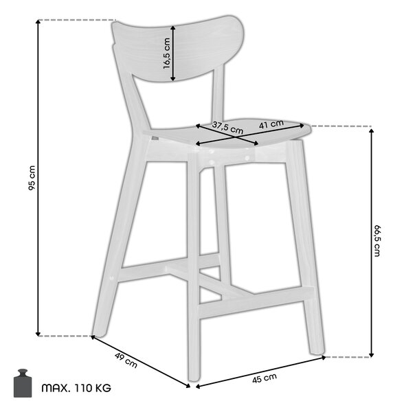 ROXY Dąb Naturalny - HOKER DREWNIANY 95 cm KRZESŁO BAROWE DO KUCHNI SALONU RESTAURACJI RETRO