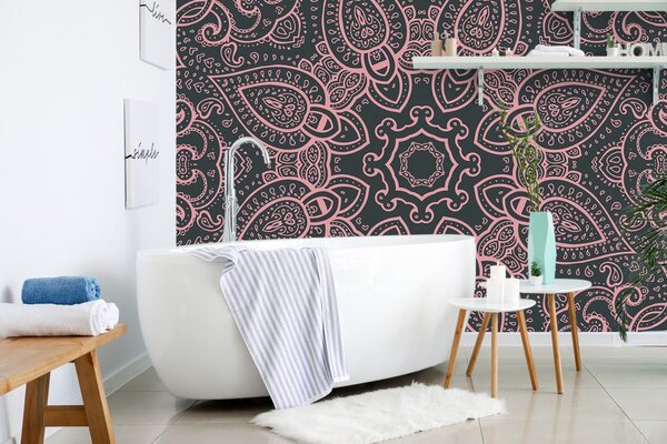Tapeta Mandala z indyjskim akcentem w kolorze różowym