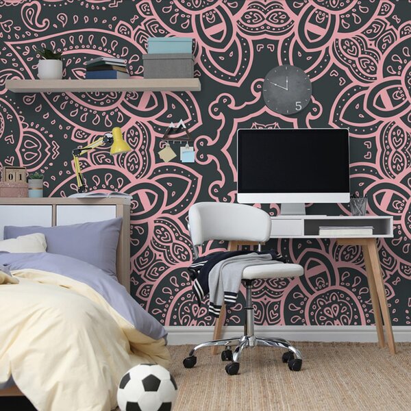 Tapeta Mandala z indyjskim akcentem w kolorze różowym