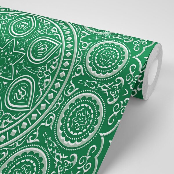 Tapeta delikatna etniczna mandala w kolorze zielonym