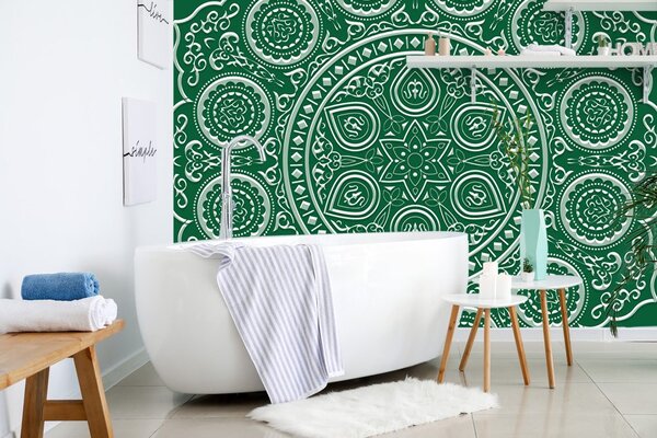 Tapeta delikatna etniczna mandala w kolorze zielonym
