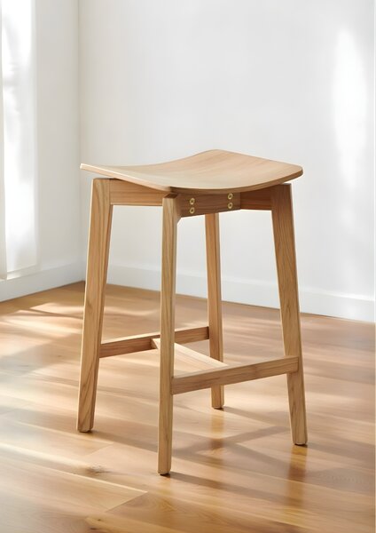 ROXY Dąb Naturalny - HOKER/STOŁEK DREWNIANY 66 cm KRZESŁO BAROWE DO KUCHNI SALONU RESTAURACJI RETRO