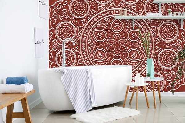 Tapeta delikatna etniczna mandala w kolorze bordowym