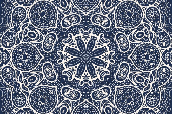 Tapeta biała mandala na niebieskim tle
