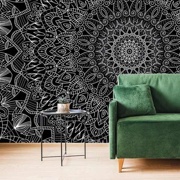 Tapeta szczegółowa dekoracyjna mandala w czerni i bieli