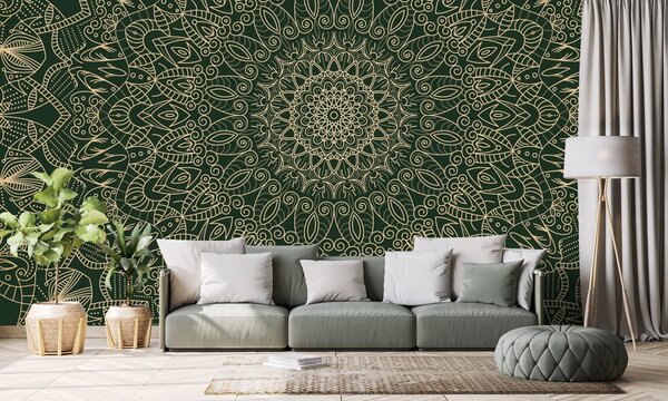Tapeta szczegółowa dekoracyjna mandala w zielonym kolorze