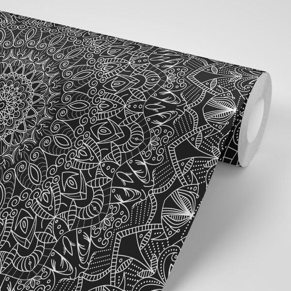 Tapeta szczegółowa dekoracyjna mandala w czerni i bieli
