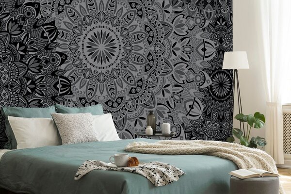 Tapeta stylowa Mandala w czerni i bieli