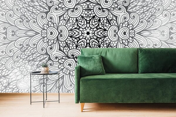 Tapeta etniczne Mandala w czerni i bieli
