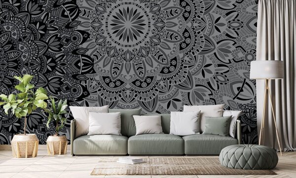 Tapeta stylowa Mandala w czerni i bieli