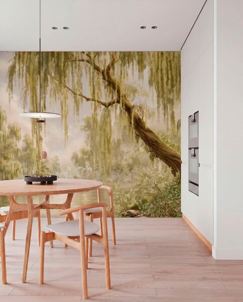 Fototapety Oświetlona słońcem sceneria z wierzbami nad spokojnym stawem, Fototapety Natura, w05631v1 : Uwalls.pl