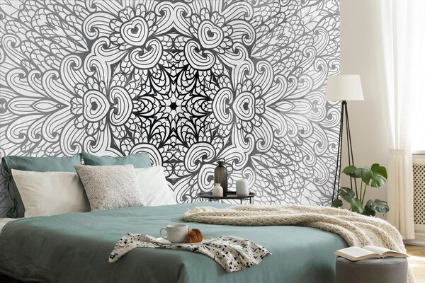 Tapeta etniczne Mandala w czerni i bieli