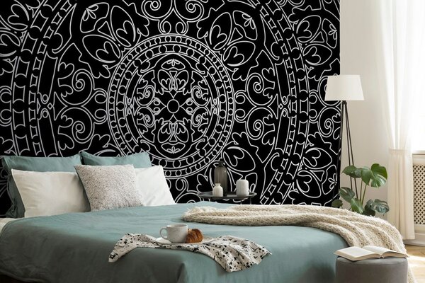 Tapeta orientalny ornament w czerni i bieli