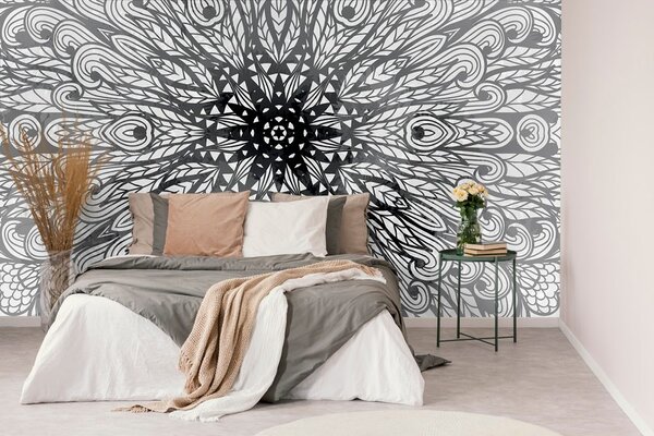 Tapeta unikalny ornament etniczny w czerni i bieli