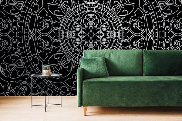 Tapeta orientalny ornament w czerni i bieli