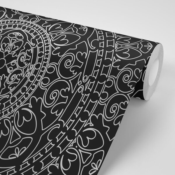 Tapeta orientalny ornament w czerni i bieli
