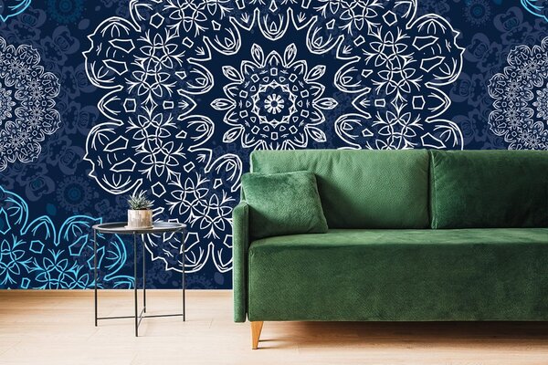 Tapeta niebieska mandala z abstrakcyjnym wzorem