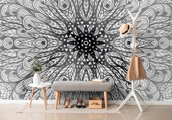 Tapeta unikalny ornament etniczny w czerni i bieli