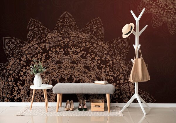 Tapeta nowoczesne elementy Mandala w odcieniach brązu