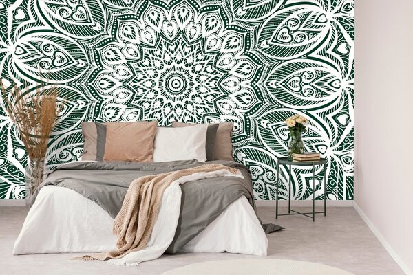 Tapeta Mandala harmonii na zielonym tle