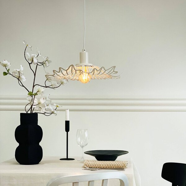 Dyberg Larsen Lampa wisząca designerska Flora, możliwość ściemniania, biały / opal, salon / jadalnia, metal, design