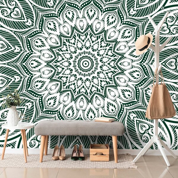 Tapeta Mandala harmonii na zielonym tle