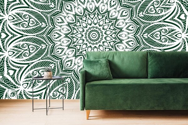 Tapeta Mandala harmonii na zielonym tle