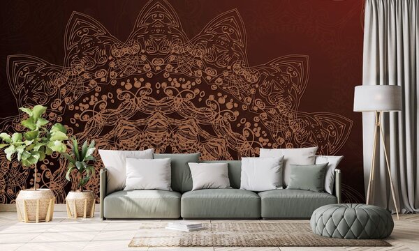 Tapeta nowoczesne elementy Mandala w odcieniach brązu