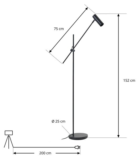 Lampa stojąca Vilo Lindby, czarny, salon / jadalnia, metal, skandynawski