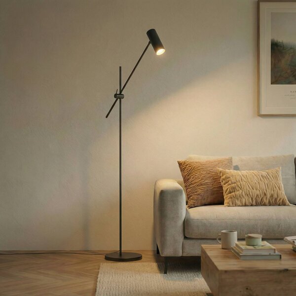 Lampa stojąca Vilo Lindby, czarny, salon / jadalnia, metal, skandynawski