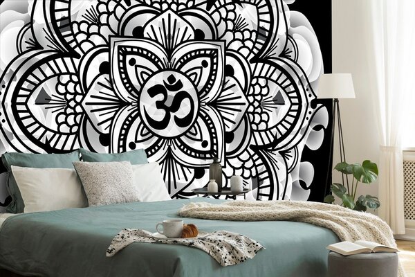 Tapeta Mandala zdrowia w czarno-białym stylu