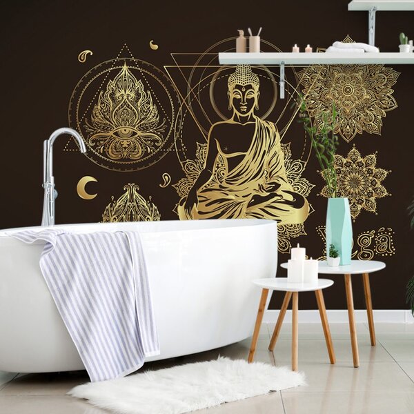 Tapeta złoty medytujący Budda