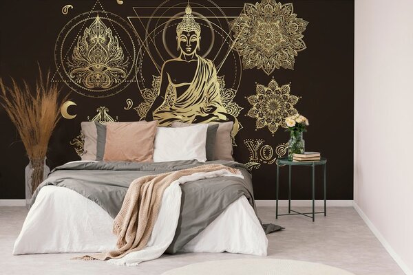 Tapeta złoty medytujący Budda