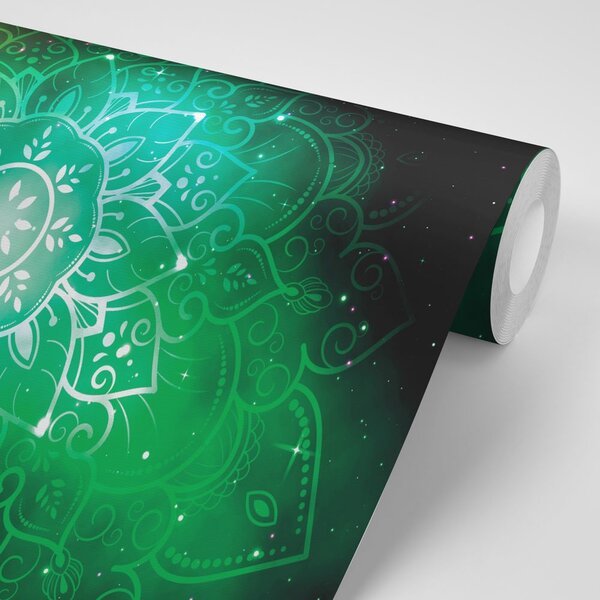 Tapeta zielona mandala z galaktycznym tłem
