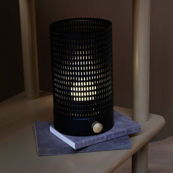 Dyberg Larsen Lampa stołowa design Mesh, możliwość ściemniania, czarny, salon / jadalnia, metal, design