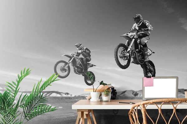 Fototapeta motocykliści w czerni i bieli