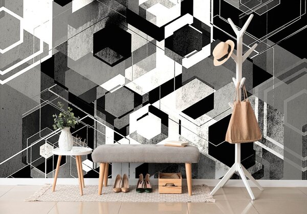 Tapeta geometria w czerni i bieli